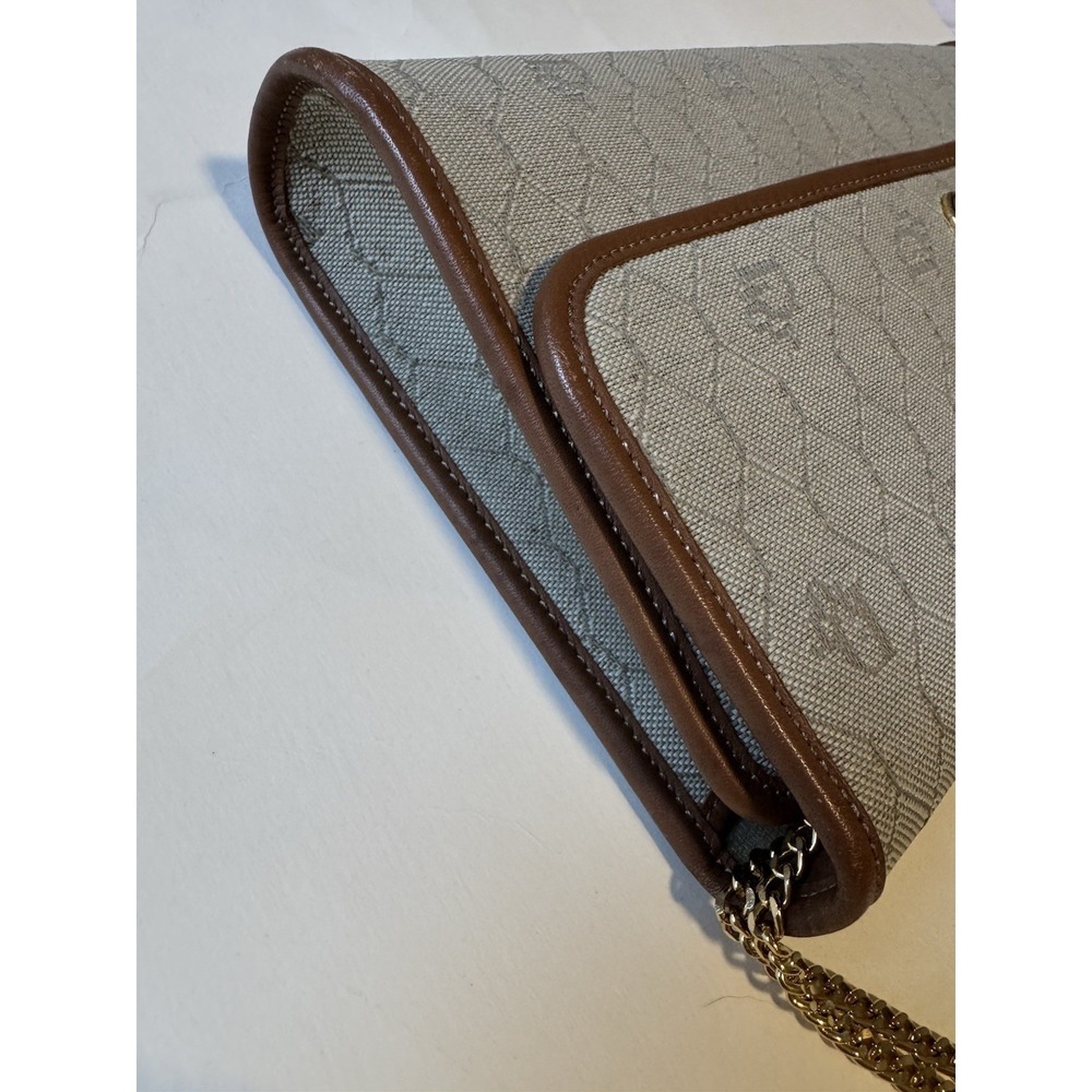 Christian Dior Honeycomb Canvas Chain Shoulder Bag PVC Beige Brown Leather Auth - Picture 6 of 13